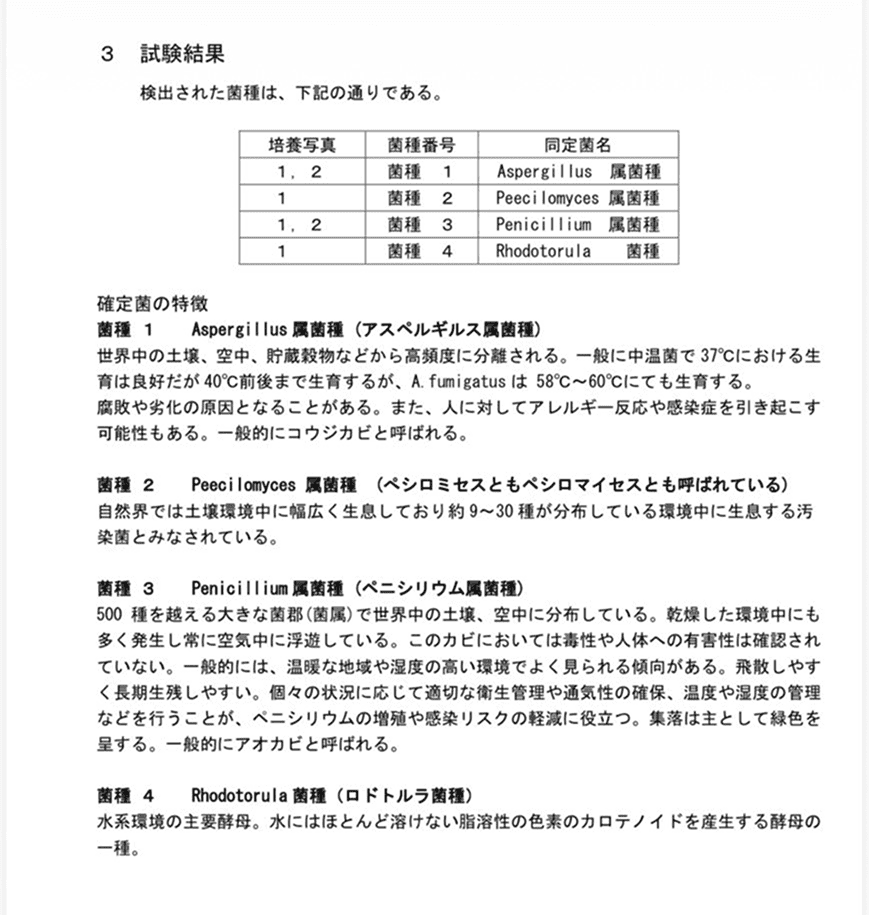 カビ調査・施工報告書のイメージ